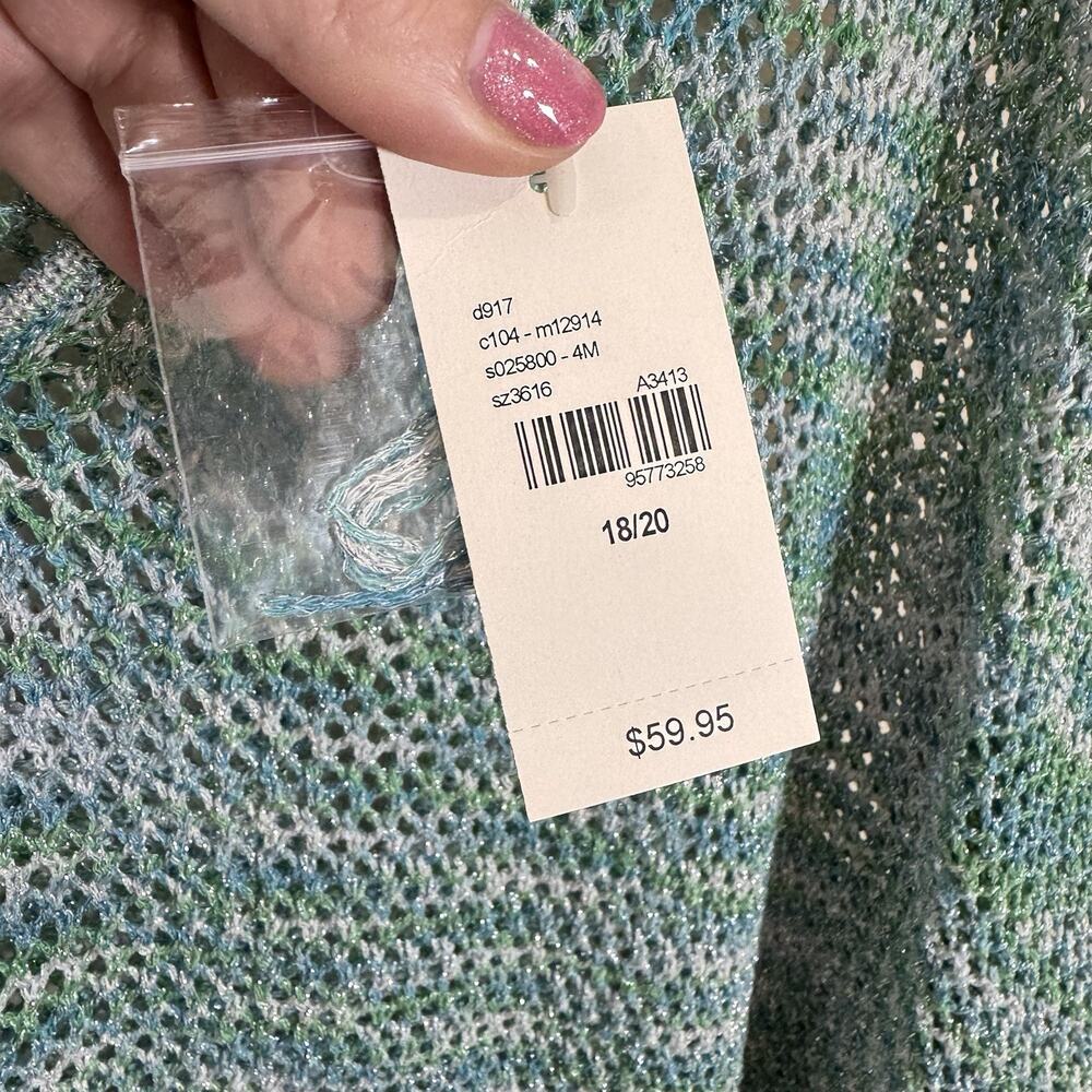 NWT Lane Bryant Women Sweater Blue Metallic Open Knit V Neck 18/20 Coastal Beach - Picture 4 of 8